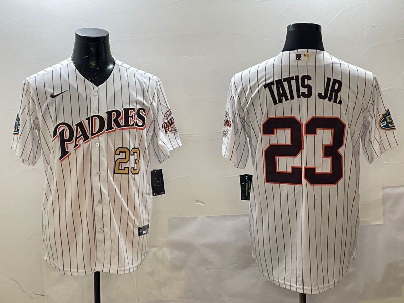 Men San Diego Padres #23 Tatis jr White Stripe Throwback Game 2025 Nike MLB Jersey style 4->san diego padres->MLB Jersey